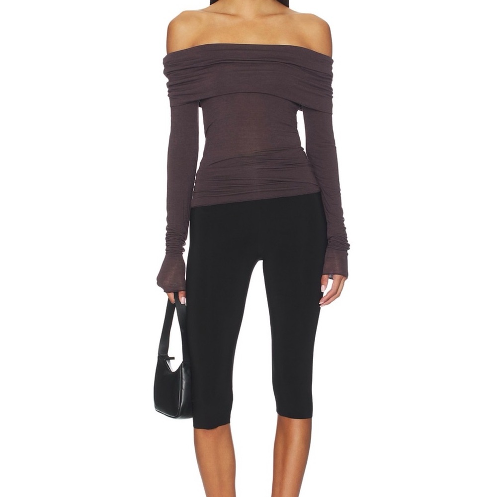 Revolve SKIMS Off-Shoulder Sheer Modal Off Shoulder Long Sleeve Top - Picture 2 of 5
